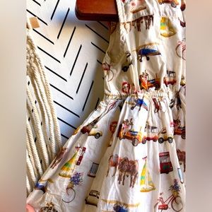 Like New, Boutique Style Vintage Transportation Print Belted Dress, 9-12 months
